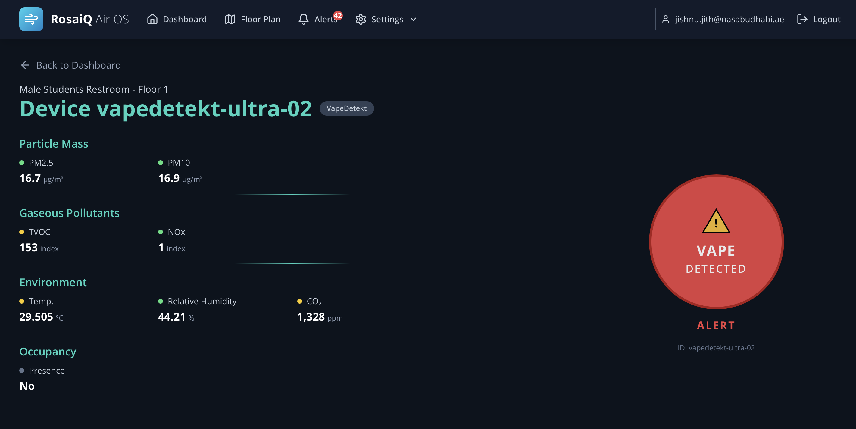 VAPE DETECTED - Live Device Detail View